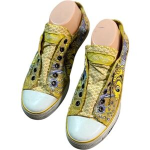 Ed Hardy Yellow Fish-Scale Print Low-Top Sneakers